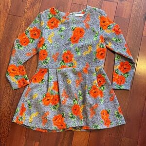 Floral Long Sleeve Dress - Orange and Gray